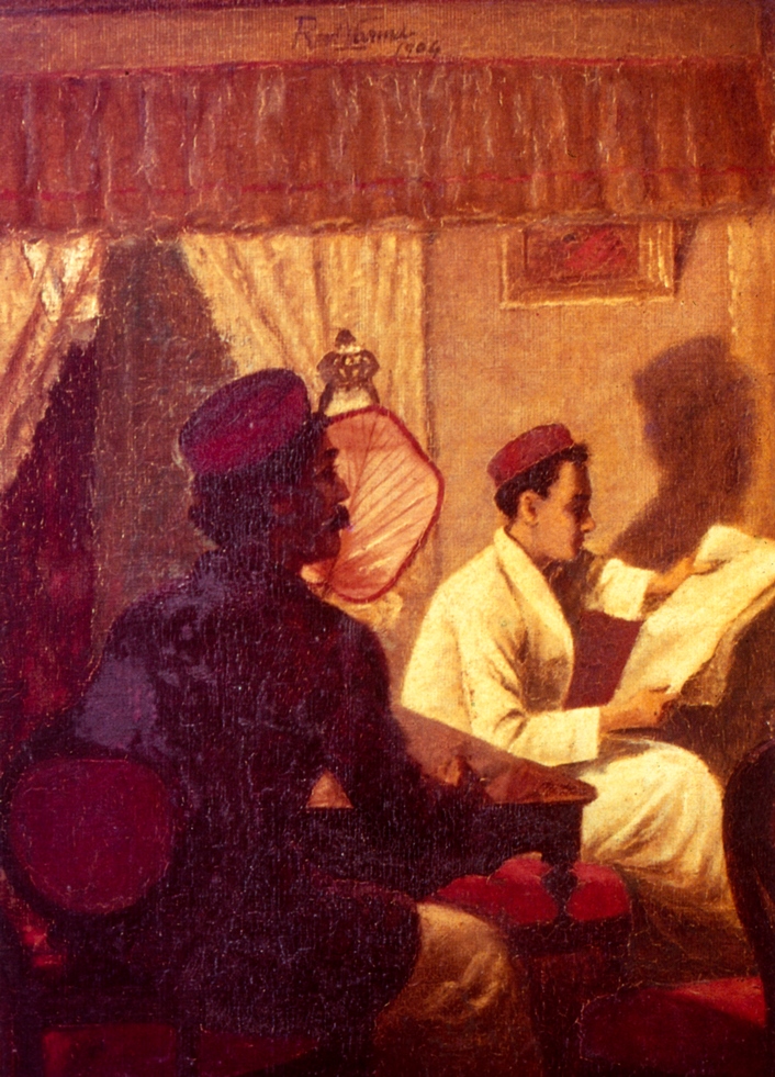 Raja Ravi Varma, Man Reading a Newspaper, c. 1904. Oil on Canvas, Trivandrum: Sri Chitra Art Gallery.